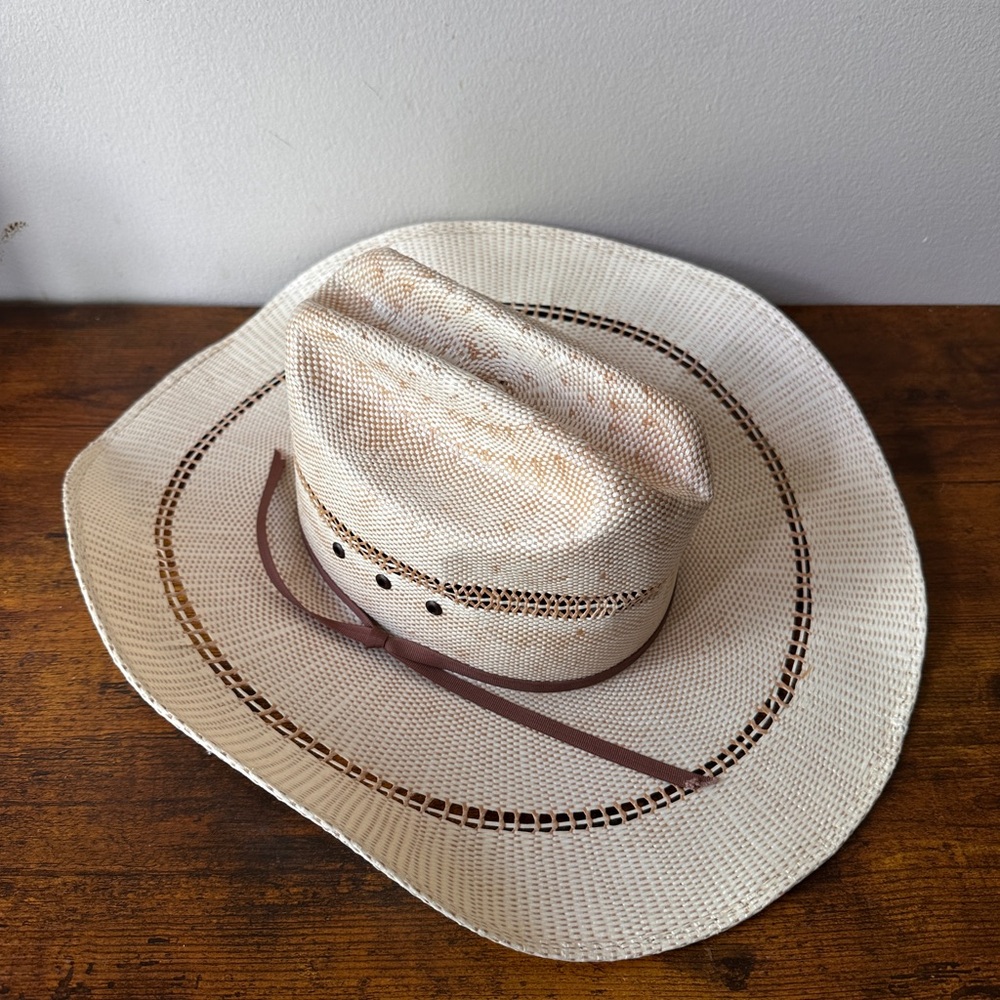 Ariat Bangora Straw Cowboy Hat Vented Cattleman Crease Western Mens 3 Eyelets